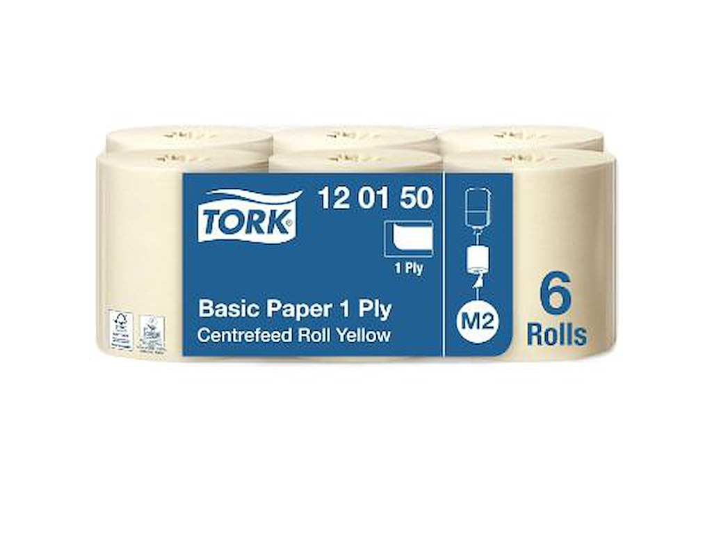Tork M2 Aftørringspapir Basic 1-lags – 300 m, gul