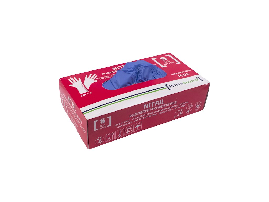 Handske Engangs Prime Source str S uden Pudder Acceleratorfri Blå AQL 1.5