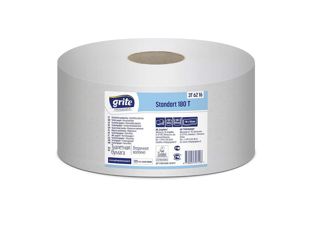 Toiletpapir Grite Jumbo Mini 2-lag Ø19cm L180mxB9cm Genbrugsfiber Hvid