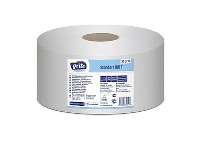 Toiletpapir Grite Jumbo Mini 2-lag Ø19cm L180mxB9cm Genbrugsfiber Hvid