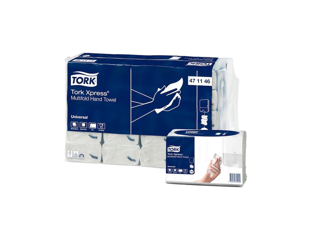 Håndklædeark Tork Universal H2 Z-Fold 2-lag L23.4xB21.3xD7.8cm Mix FSC Hvid