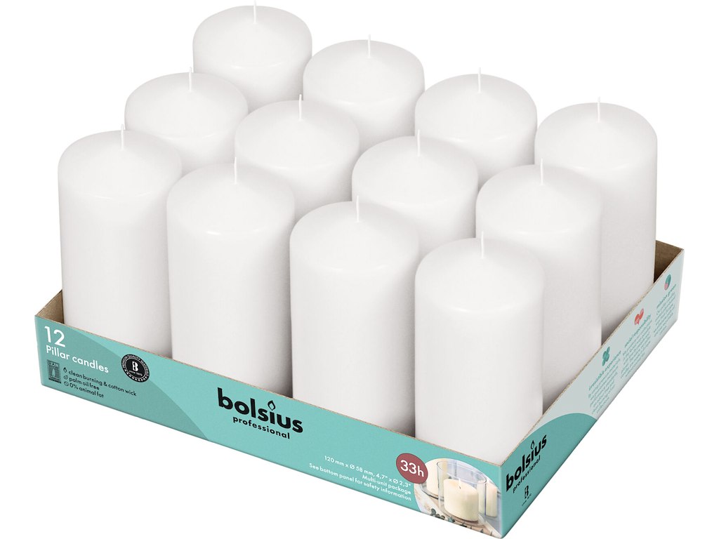 Bloklys Bolsius Brændetid 33 Timer Ø60xH120mm Hvid