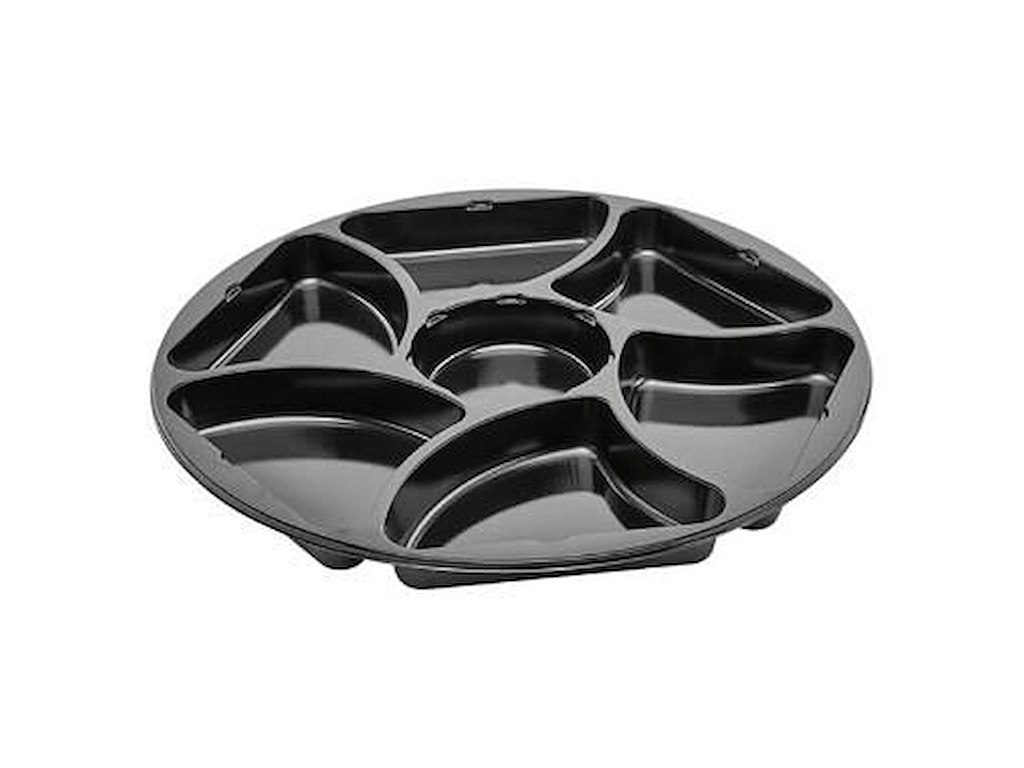 Plastbakke C0321-7A Ø320x25 mm 7-rum CPET rund sort til tapas