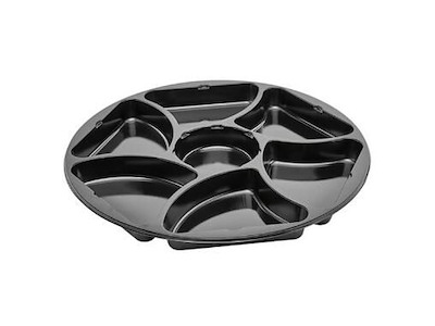 Plastbakke C0321-7A Ø320x25 mm 7-rum CPET rund sort til tapas