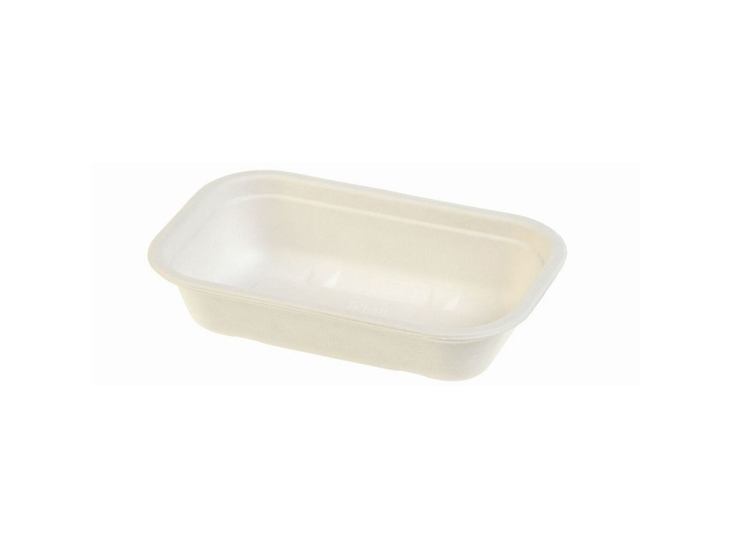 Bakke 1-rum Rektangulær 500ml L205xB130xH45mm Bagasse Hvid