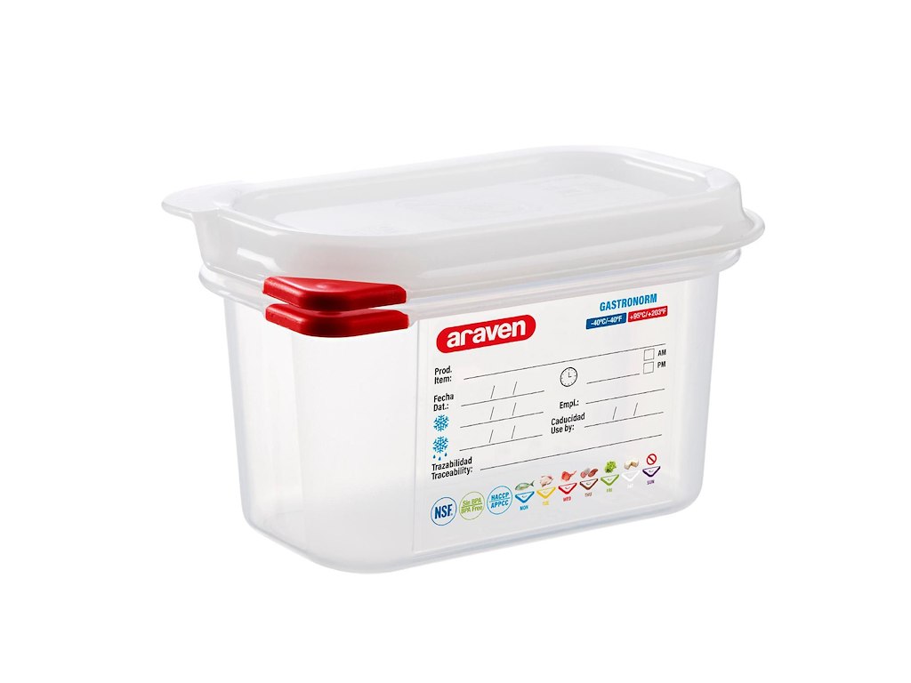 Beholder Araven lufttæt L17.6xB10.8xH10cm 1/9GN 1ltr polypropylen låg klar