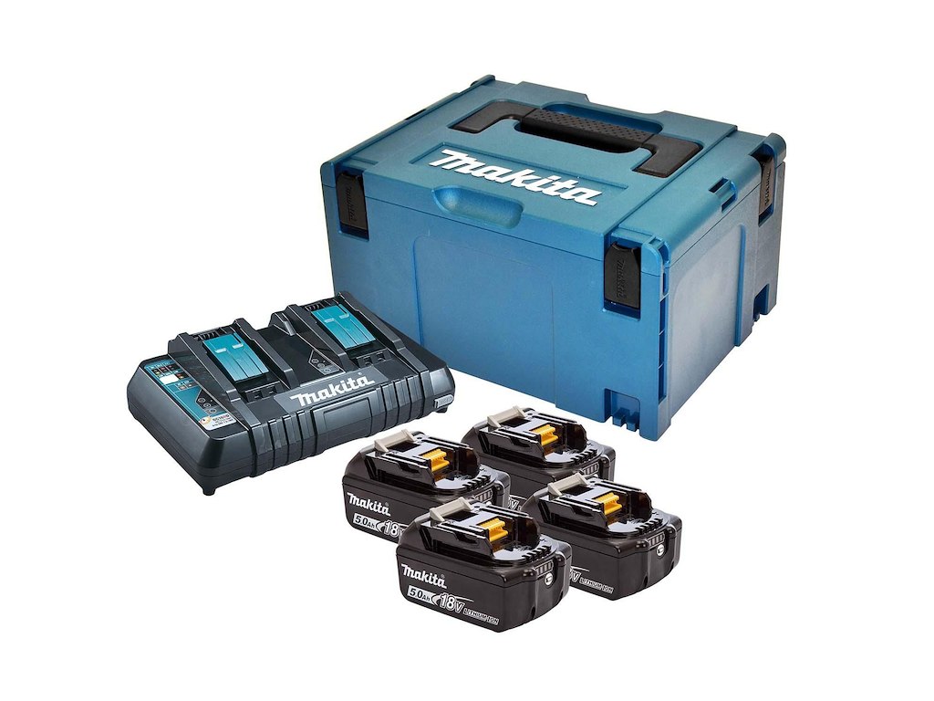 Batteripakke Makita LXT 18V 5.0Ah med 4 stk batterier/Dobbelt lader/Kuffert