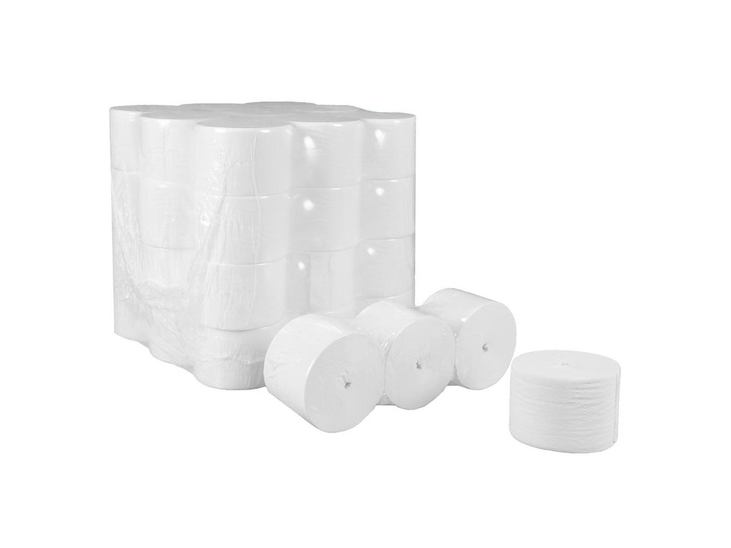 Toiletpapir 2-lag L96mxB9cm Ø25cm Nyfiber Uden Hylse Hvid