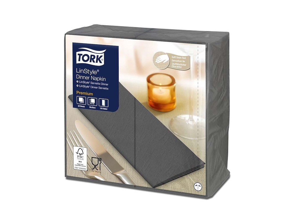 Serviet Tork Linstyle 39x39cm 1/8 foldet Antracitgrå