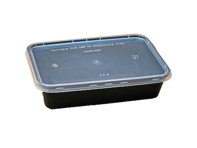 Plastbakke Nudelbakke 500ml L175xB120xH40mm sort med låg til microovn