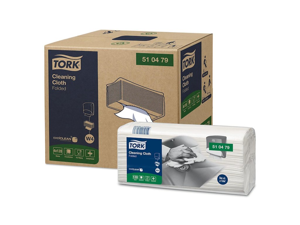 Aftørringsklud Tork W4 1-lag 415x355mm Toppak Hvid