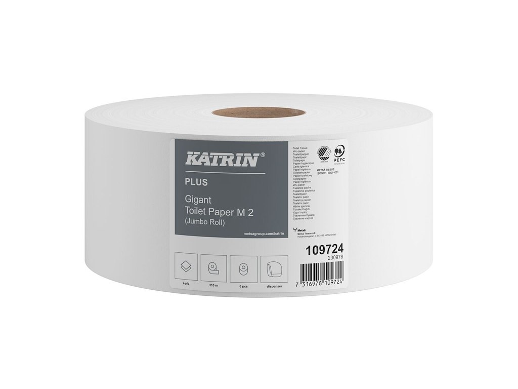 Toiletpapir Katrin Plus 2-lag Ø24 cm 310 m Uperforeret Hvid