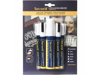 Tuschpen Sæt 5 stk Securit tyk 1-15 mm Vandfast hvid