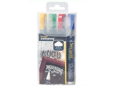 Tuschpen 4 stk Securit medium 2-6 mm Vandfast Rød/Blå/Gul/Grøn