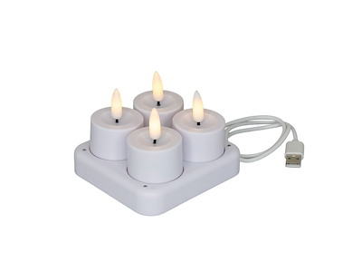 LED-Fyrfadslys 4 stk genopladelig Ø4,1xH5cm hvid med ladestation