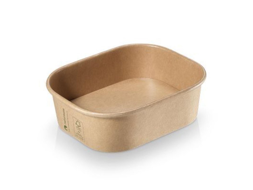 Bæger rektangulær 250ml L125xB105xH40mm Kraft/PLA bionedbrydelig brun