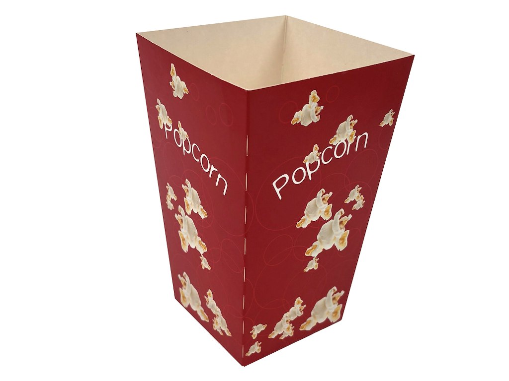 Popcornbæger 1.4 ltr 48 oz 180 mm Rød med hvide popcorn