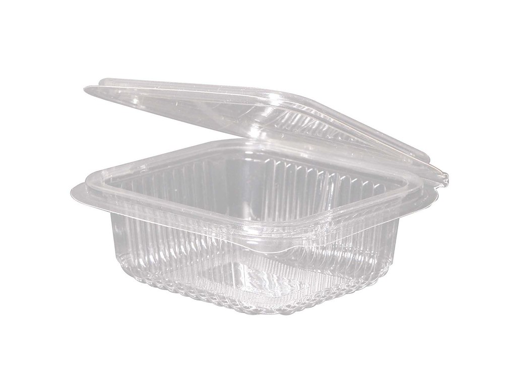 Plastbæger 250 ml 126x117x43 mm Firkantet Hængslet låg Bionedbrydelig PLA Klar