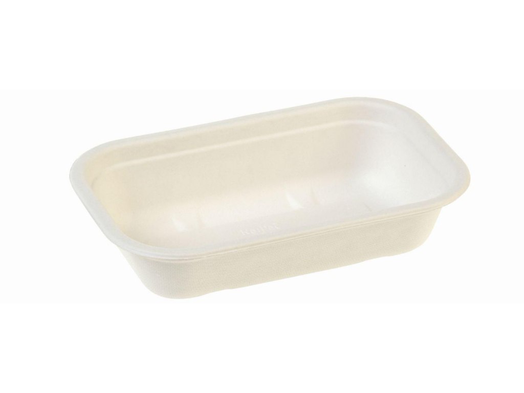 Bakke Rektangulær 1000ml L22.9xB15.3xH5.7cm Bagasse Bionedbrydelig Hvid