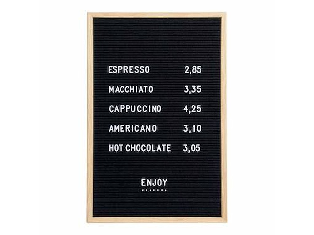 Tavle Securit 40x60x2 cm ramme af træ med 360 bogstaver/tal og ikoner