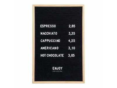 Tavle Securit 40x60x2 cm ramme af træ med 360 bogstaver/tal og ikoner