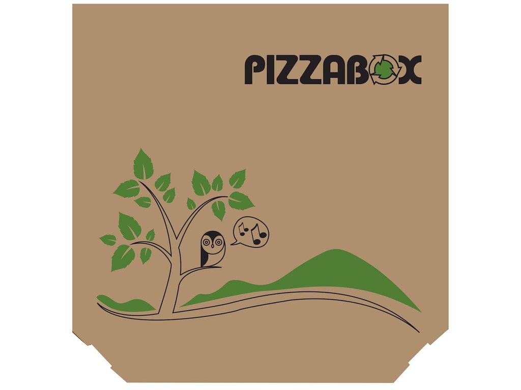 Pizzaæske TWK/242/E Treviso L29xB29xH3cm brun med tryk Pizzabox