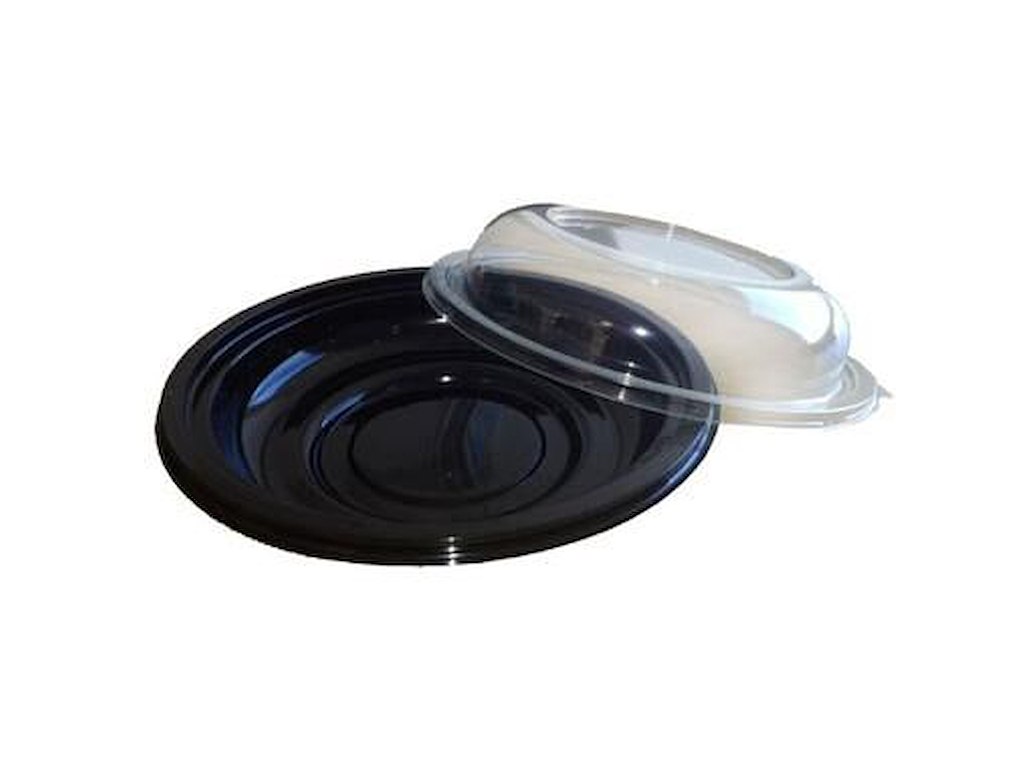 Salatskål Bowl 800 ml Ø225x44 mm med låg APET Sort