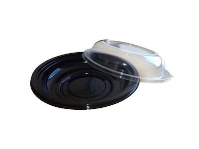 Salatskål Bowl 800 ml Ø225x44 mm med låg APET Sort
