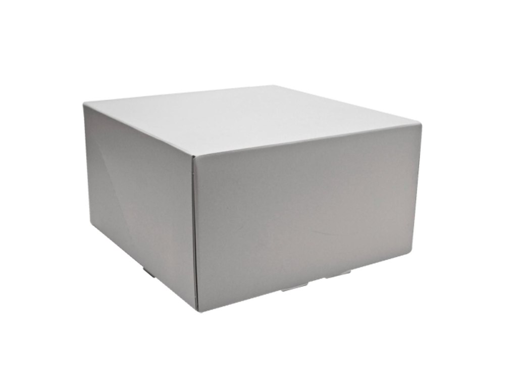 Kageæske hængslet låg høj L190xB190xH80mm pap med åben front uden rude hvid