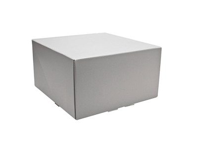 Kageæske hængslet låg høj L190xB190xH80mm pap med åben front uden rude hvid