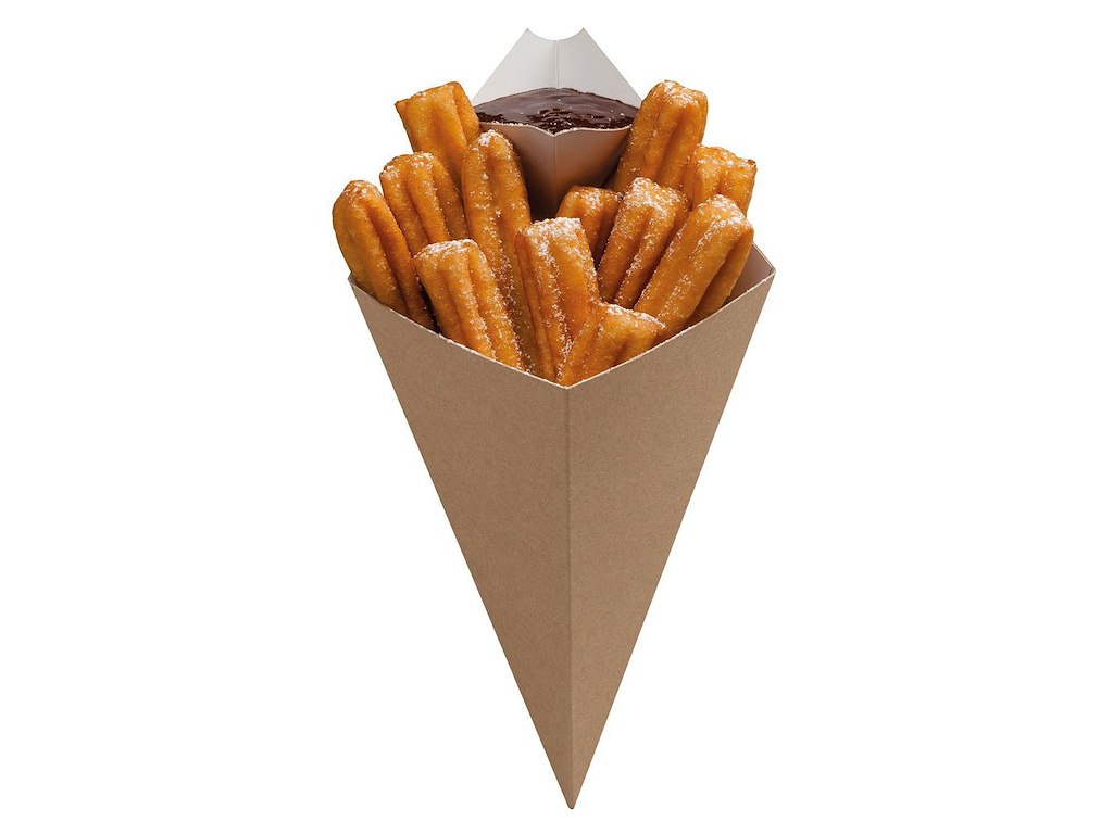 Pommes Frites Kræmmerhus B168xH279mm Pap/Plast med dip hjørne Brun/Hvid