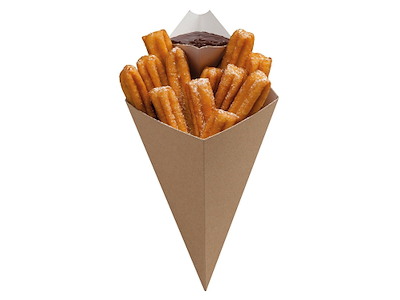 Pommes Frites Kræmmerhus B168xH279mm Pap/Plast med dip hjørne Brun/Hvid