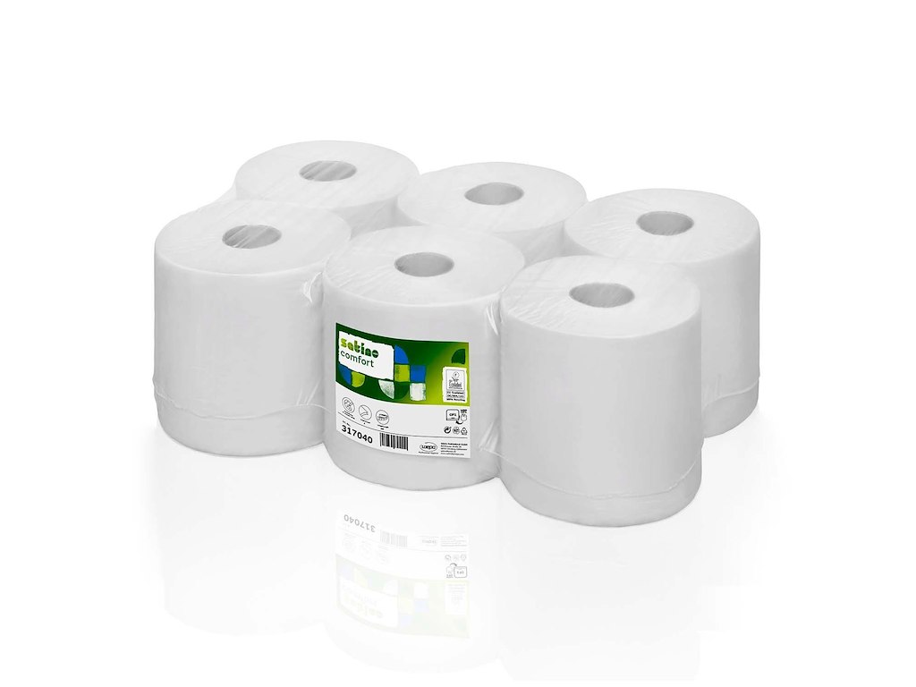Håndklæderulle Satino Comfort 1-lag Ø20xB20cmxL300m Perfo. Genbrug M/Hylse Hvid