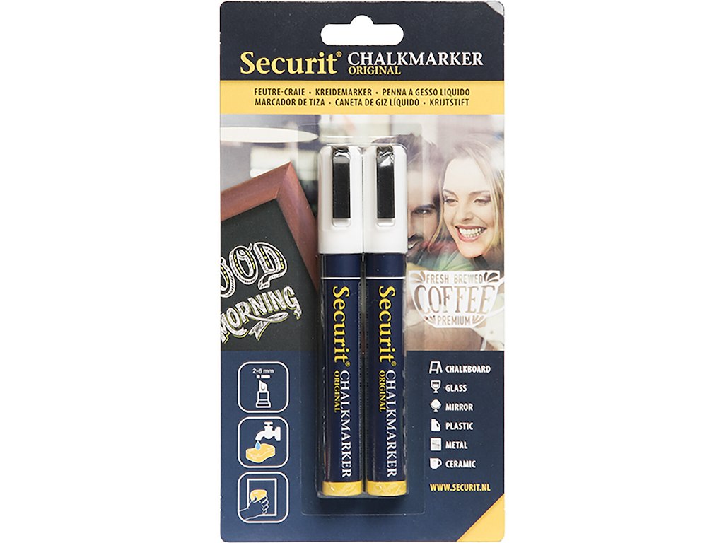Tuschpen 2 stk Securit medium 2-6 mm Hvid