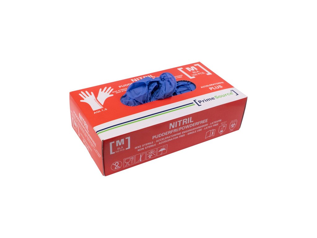 Handske Engangs Prime Source str M uden Pudder Acceleratorfri Blå AQL 1.5