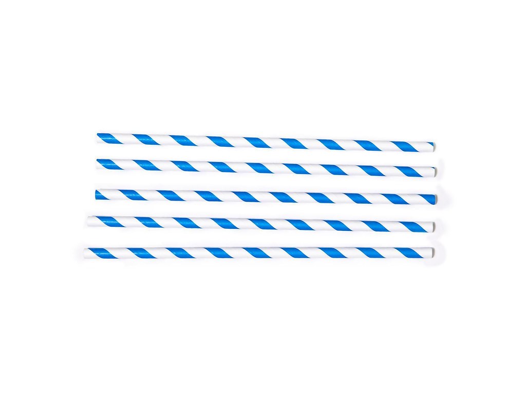 Sugerør Ø6x200 mm uden knæk Bionedbrydelig Papir Blåstribet