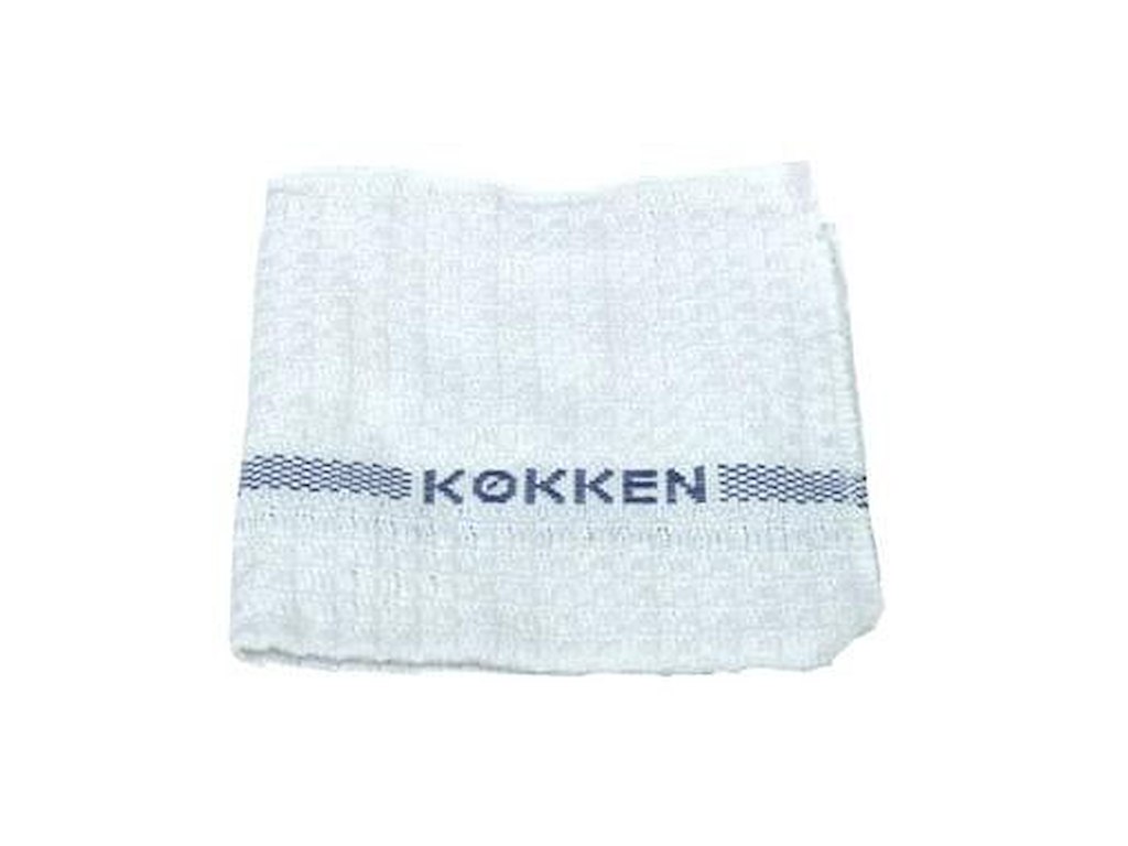 Karklud 40x40 cm Hvid med blå tekst til køkken