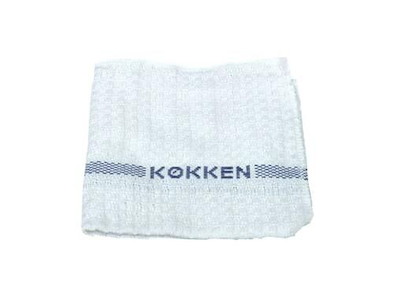 Karklud 40x40 cm Hvid med blå tekst til køkken