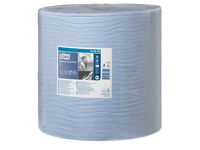 Aftørringsrulle Industri Tork Plus W1 2-lag Ø39cm B36.9cmxL510m Mix Blå