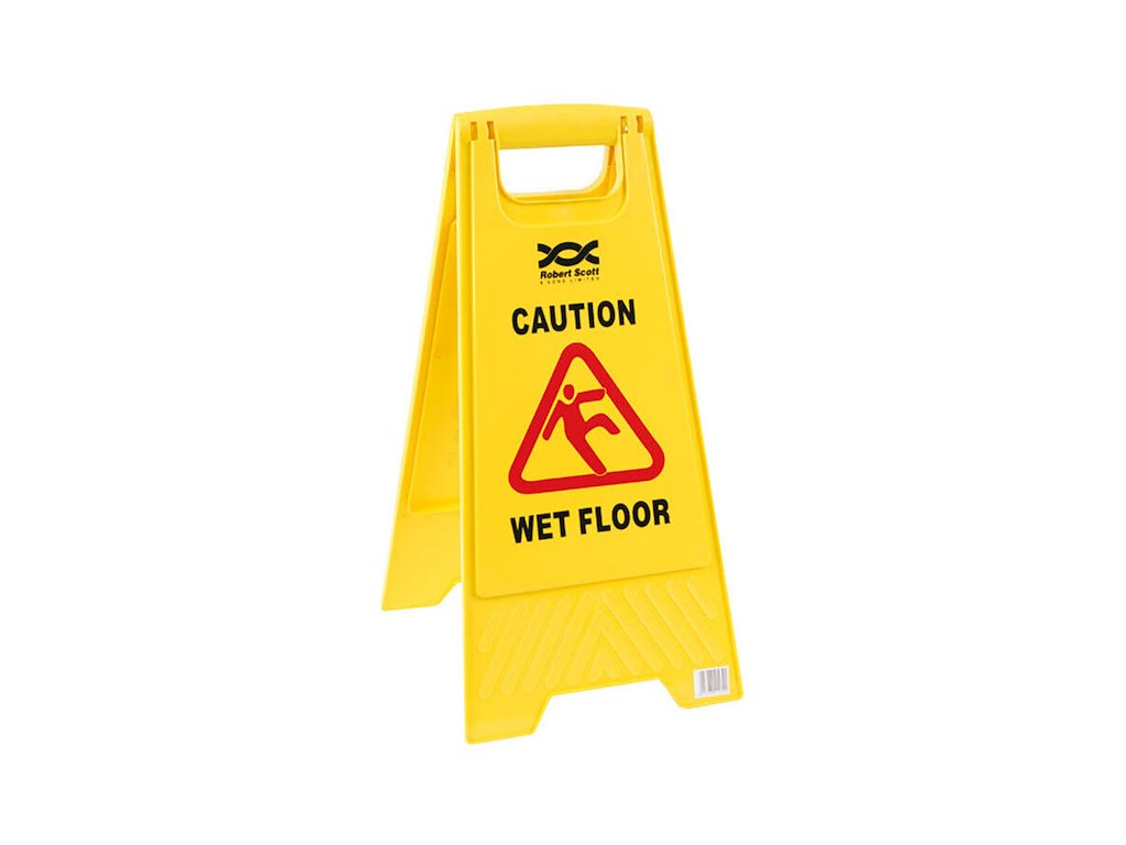 Advarselsskilt på engelsk CAUTION - WET FLOOR L30xB29,5xH61cm BOPP gul