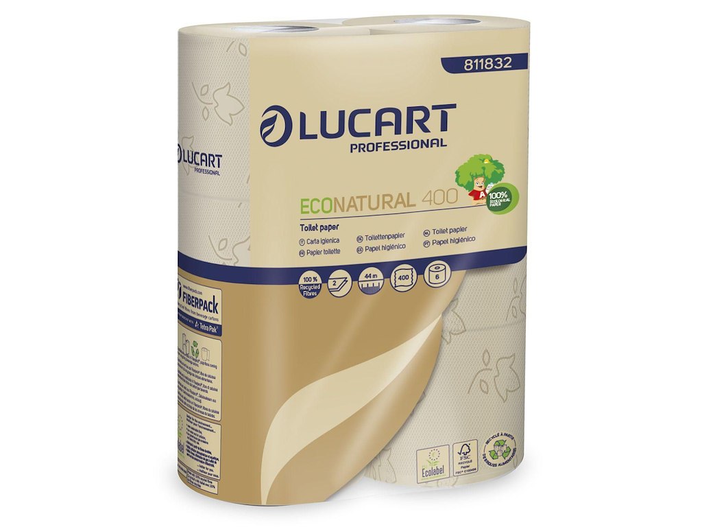 Toiletpapir Lucart EcoNatural 2-lag Ø12cm L44mxB9.6cm Genbrugsfiber Natur