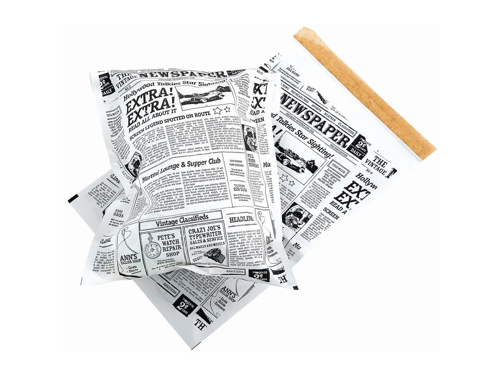 Pose Old News 36x26 cm med Tapelukning Papir/PE