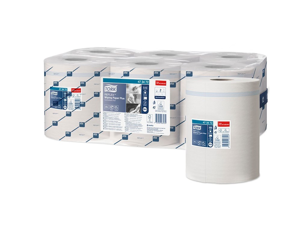 Håndklæderulle Tork Reflex Plus M4 2-lag Ø18.5x19.4cmxL150.8m Genbrug Hvid