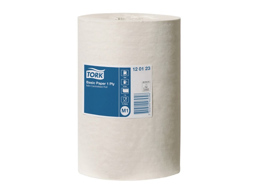 Håndklæderulle Tork Basic Mini M1 1-lag ?14xB21.5cmxL120m U/Hylse Mix Hvid
