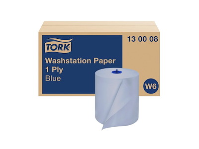 Håndklæderulle Tork Washstation W6 1-lags Ø19xB19.5cmxL250m m/Hylse Nyfiber Blå