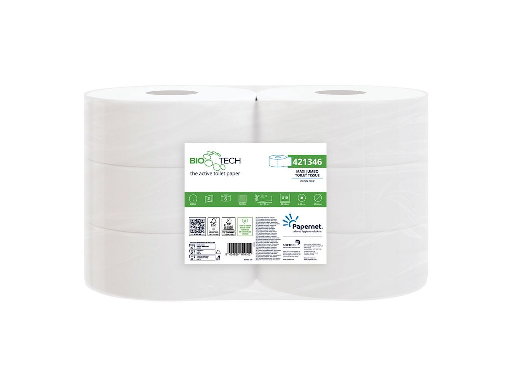 Toiletpapir Papernet Jumbo Maxi Biotech 2-lag Ø27cm L247mxB9.5cm Nyfiber Hvid