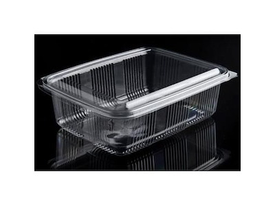 Plastbæger Catersource 1500 ml 140x195x70 mm firkantet hængslet låg RPET Klar