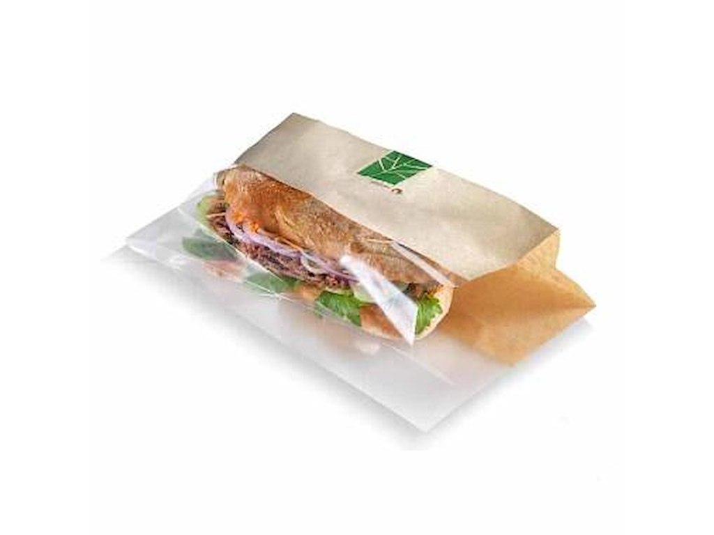 Sandwichpose 210/(2x35)x230 mm papir/PLA Brun/Klar