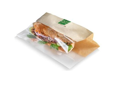 Sandwichpose 330x120x30 mm papir/PLA  Brun/Klar