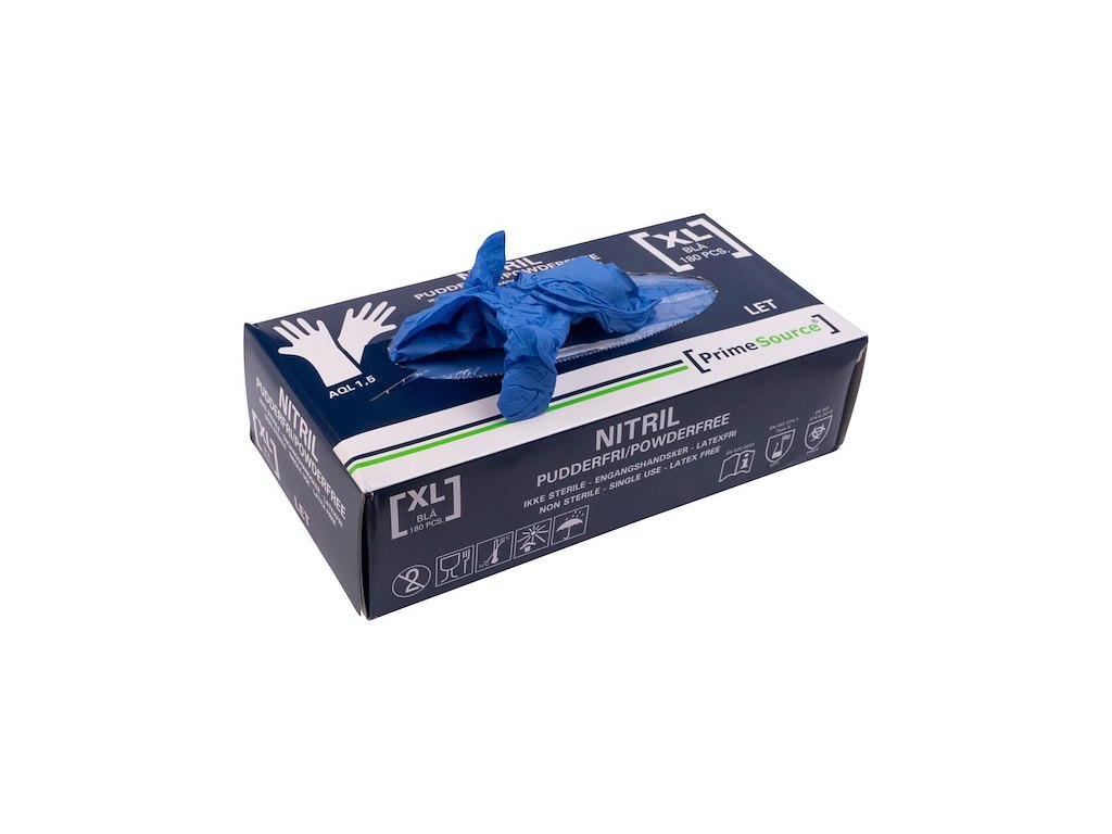 Undersøgelseshandske Engangs Prime Source str XL uden Pudder Nitril AQL 1.5 Blå